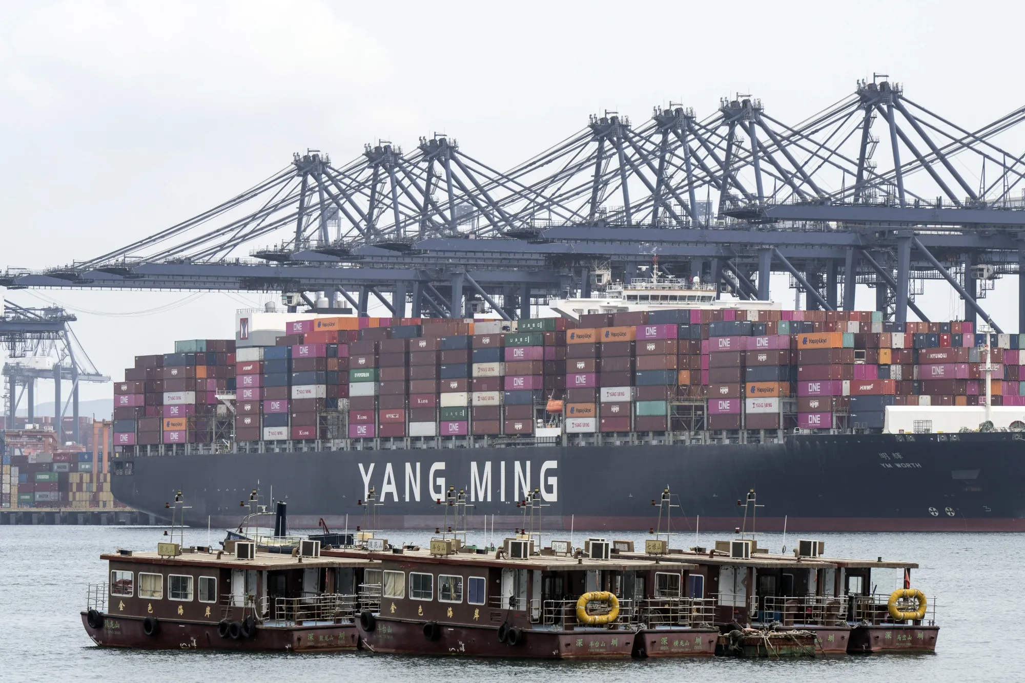 Gantry cranes at the Yantian International Container Terminals&nbsp;in Shenzhen, China.