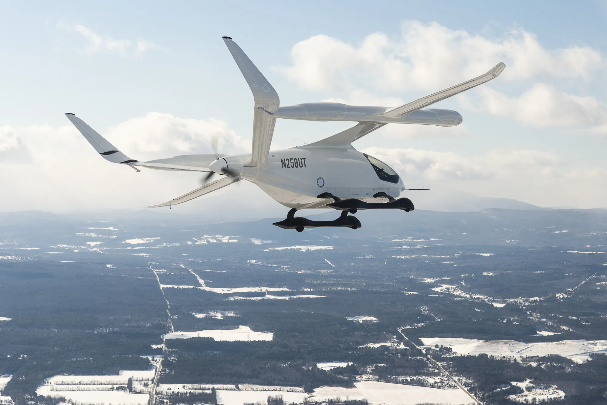ALIA SN001 during a flight test at the flight testing facility in Plattsburgh, New York.