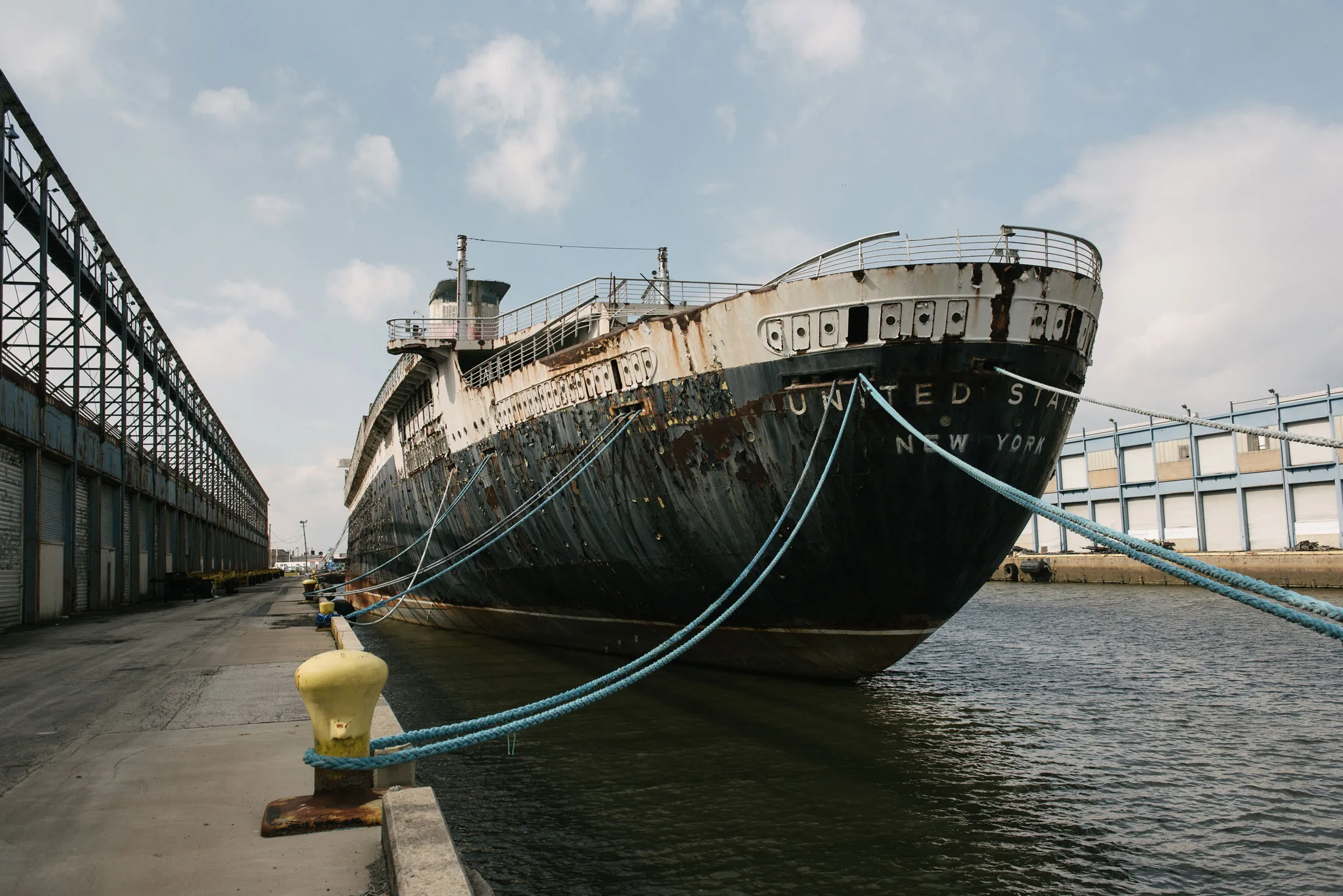The retired SS United States ocean liner docked at Pier 82 in Philadelphia, on Feb. 28.