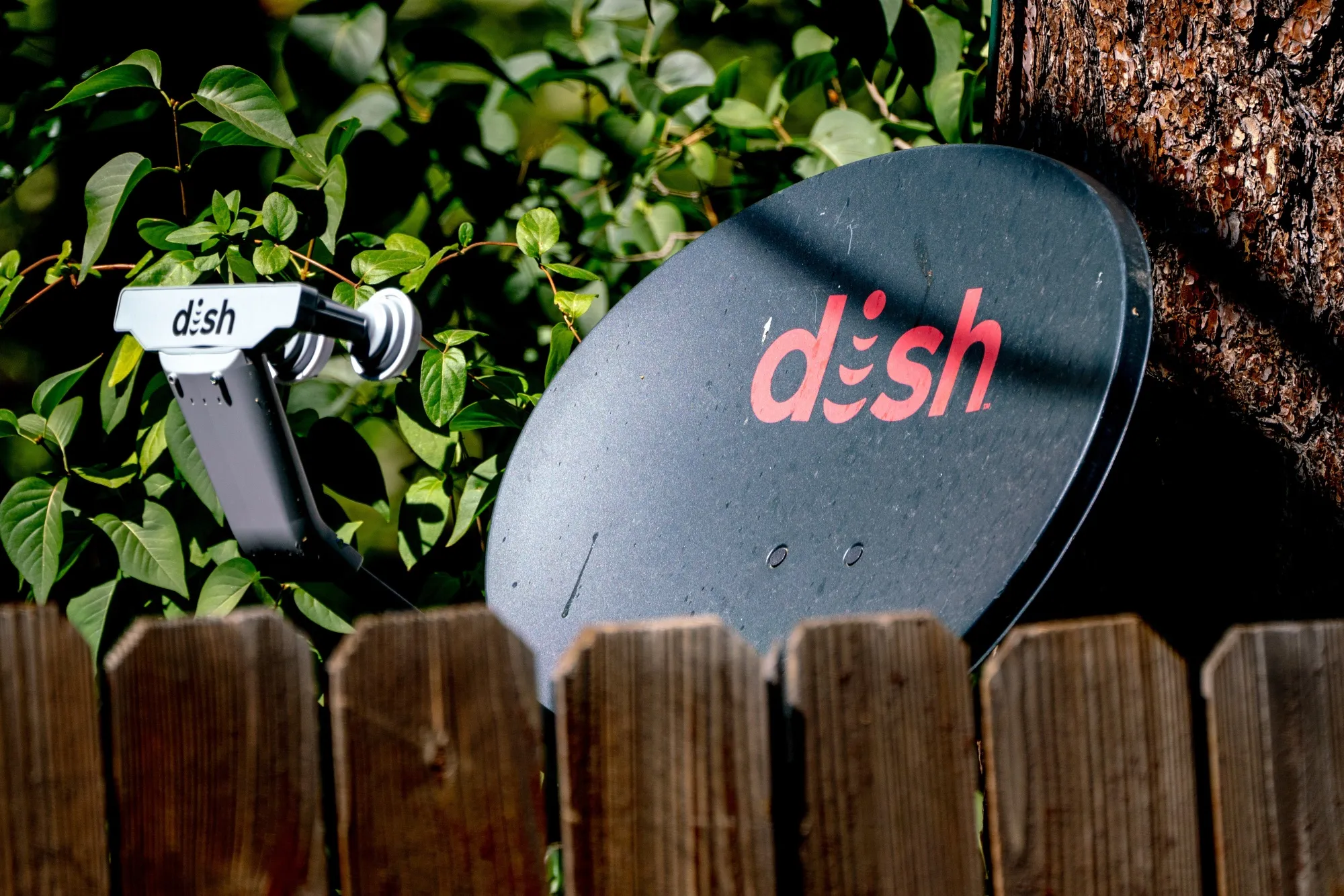 A Dish satellite dish receiver at a home in Wrightwood, California.