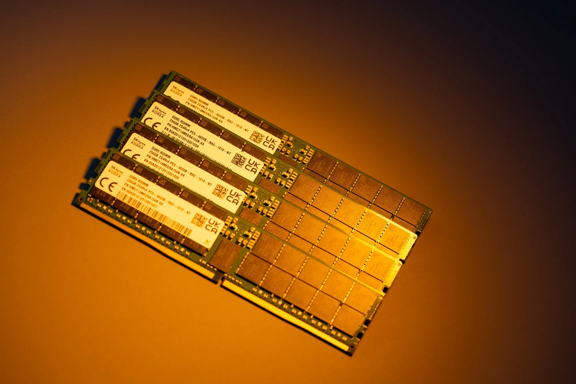SK Hynix Inc. 256GB Double-Data-Rate (DDR) 5 memory modules at the company's office in Seongnam, South Korea.