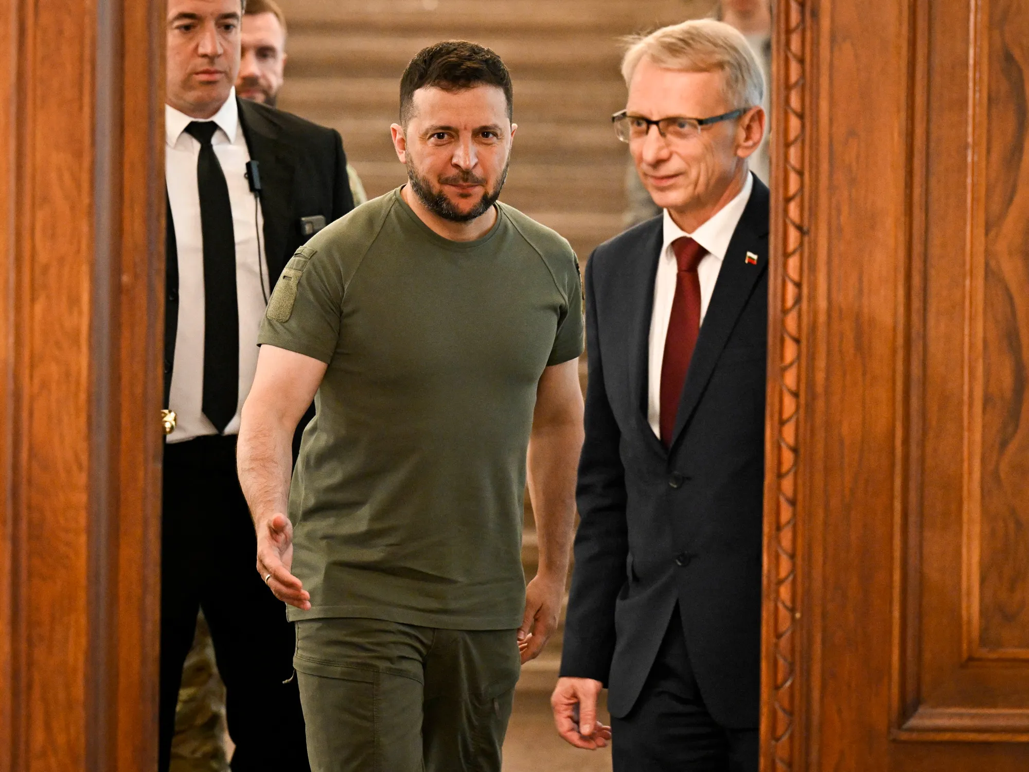 Volodymyr Zelenskiy, left, and Nikolai Denkov in Sofia on July 6.
