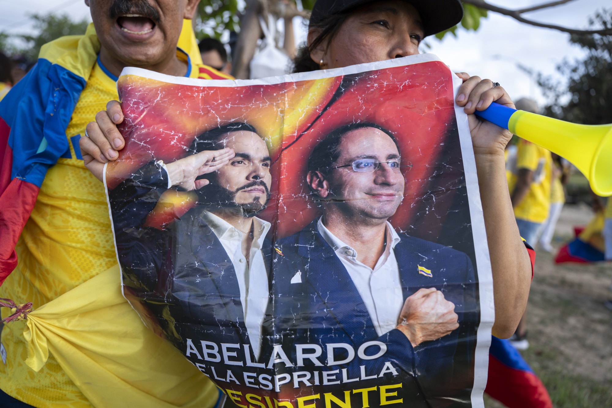 Supporters of Abelardo de la Espriella, presidential candidate for the Defenders of the Homeland party, not pictured, during a runoff election night rally at the party headquarters in Barranquilla, Colombia, on Sunday, June 21, 2026. Colombia elected conservative lawyer De la Espriella president on Sunday, heralding a swing back to business-friendly and pro-US policies after four years of leftist rule. Photographer: Carlos Parra Rios/Bloomberg