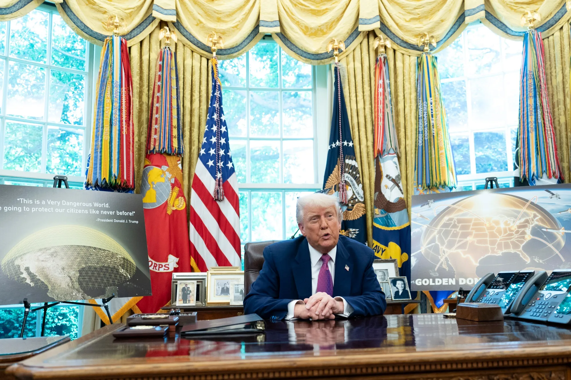 US President Donald Trump announces the Golden Dome defense shield&nbsp;in the Oval Office of the White House on May 20.