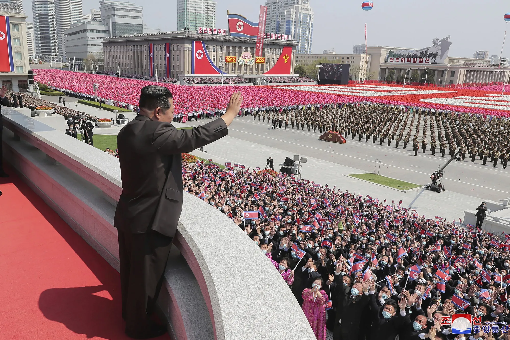 Kim Jong Un at the Kim Il Sung Square in Pyongyang, April 15, 2022.
