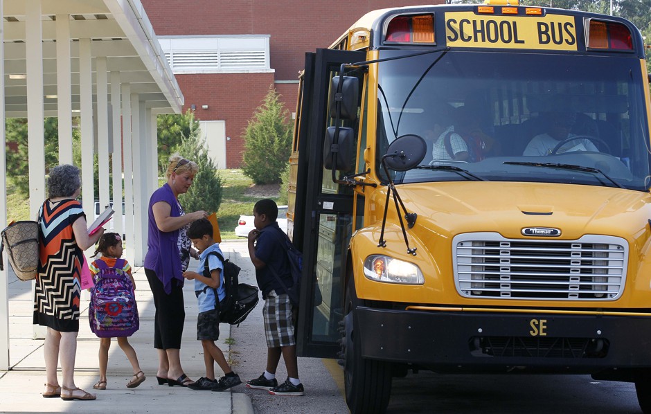 Students arrive at Raleigh's Barwell Road Elementary School. 