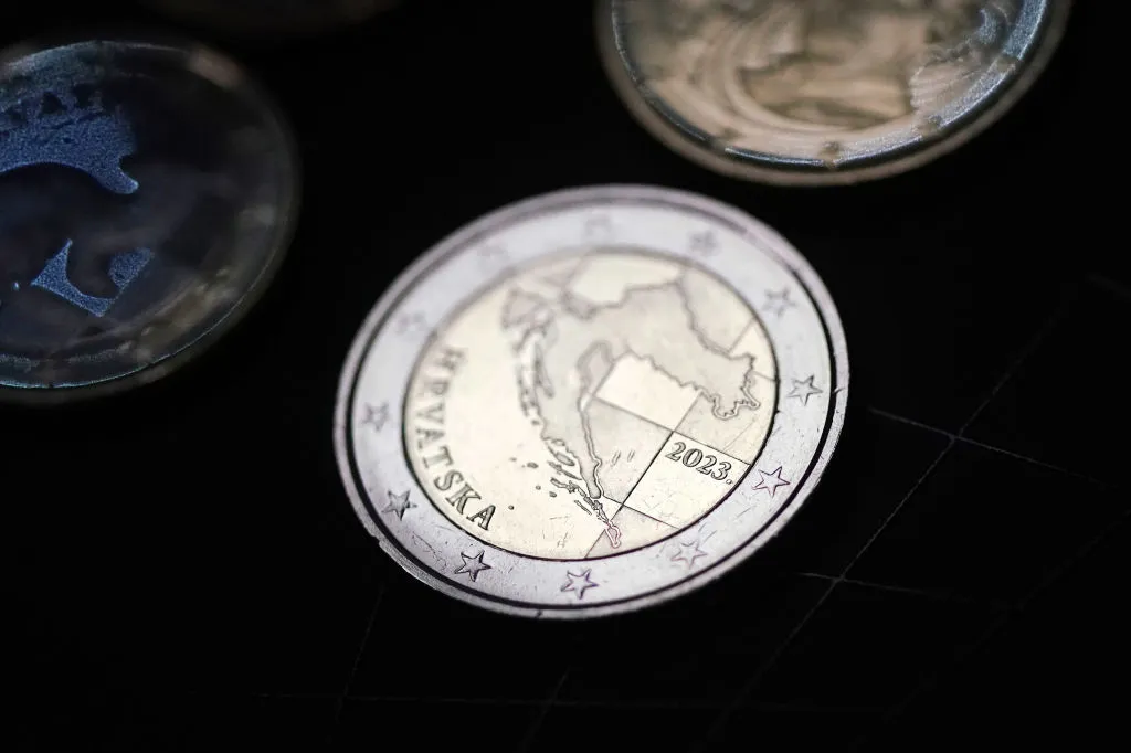 A newly pressed Croatian two-euro coin.