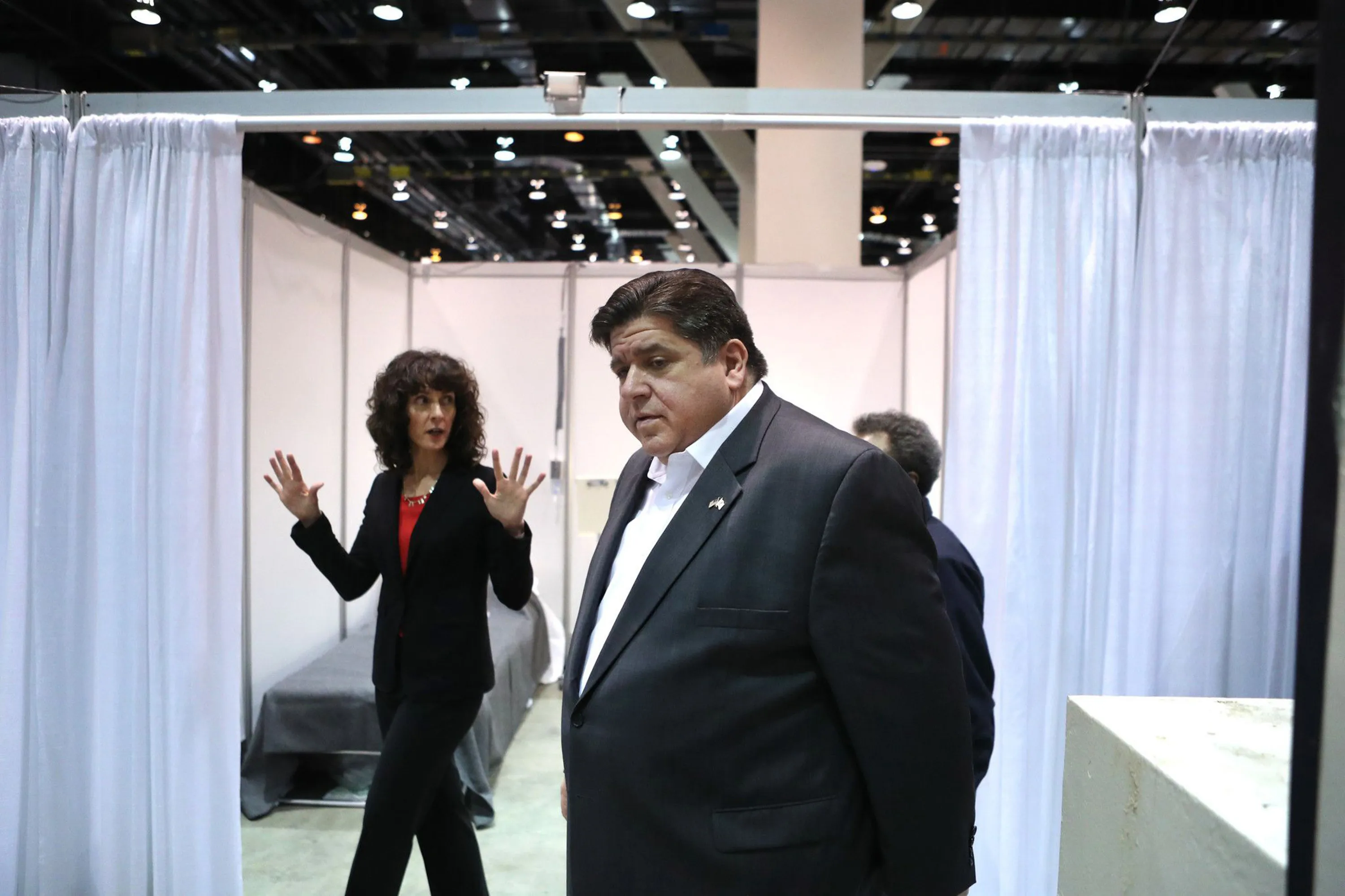 J.B. Pritzker tours a field hospital at McCormick Place in Chicago on April 3.