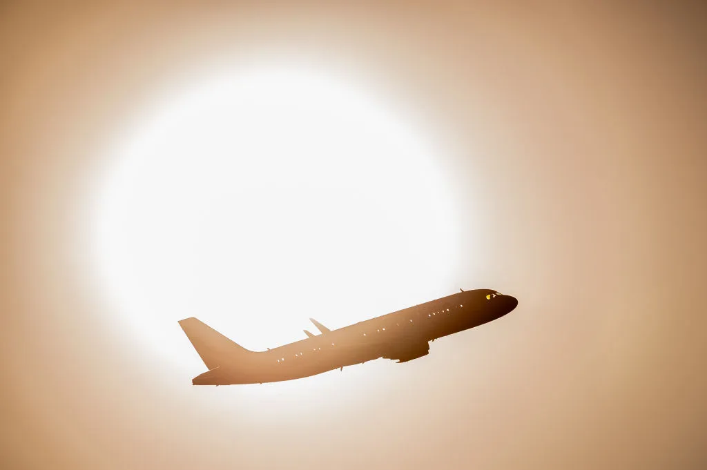 A aircraft take off&nbsp;from Madrid Barajas Airport.