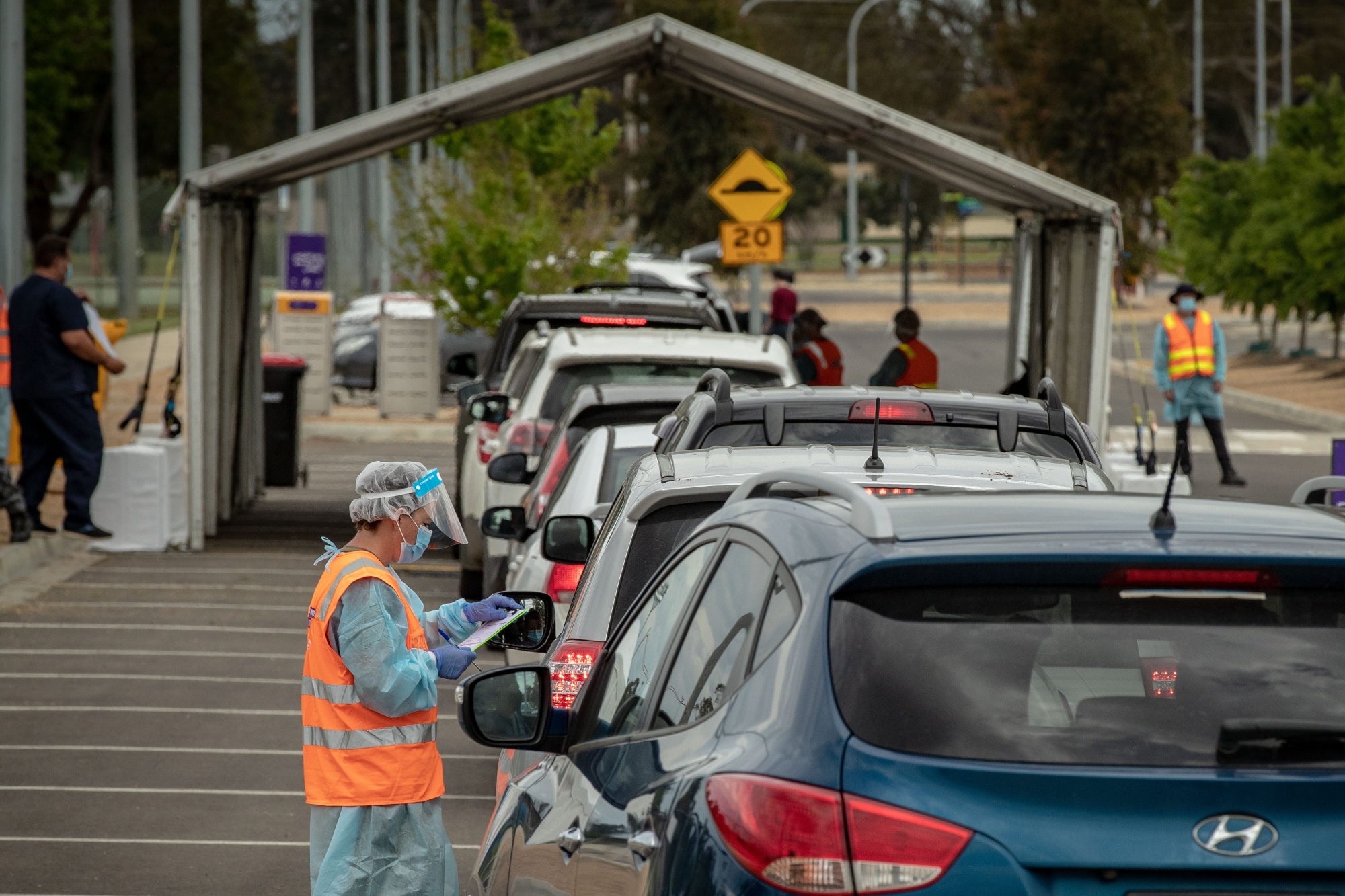 People get tested for Covid-19 at a drive through testing clinic in Shepparton, Australia on Oct. 15.