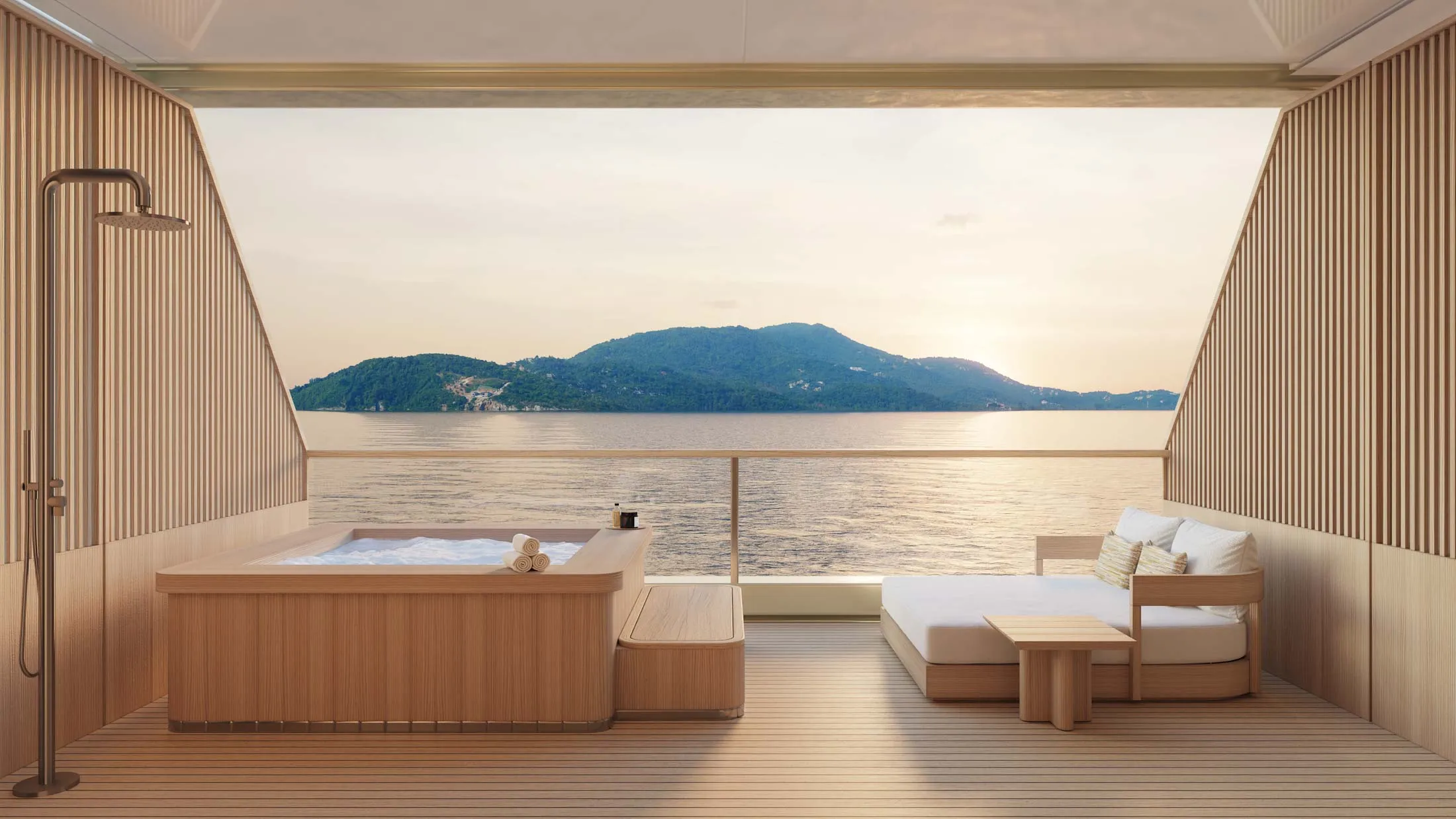 A rendering of a private balcony on Amangati.