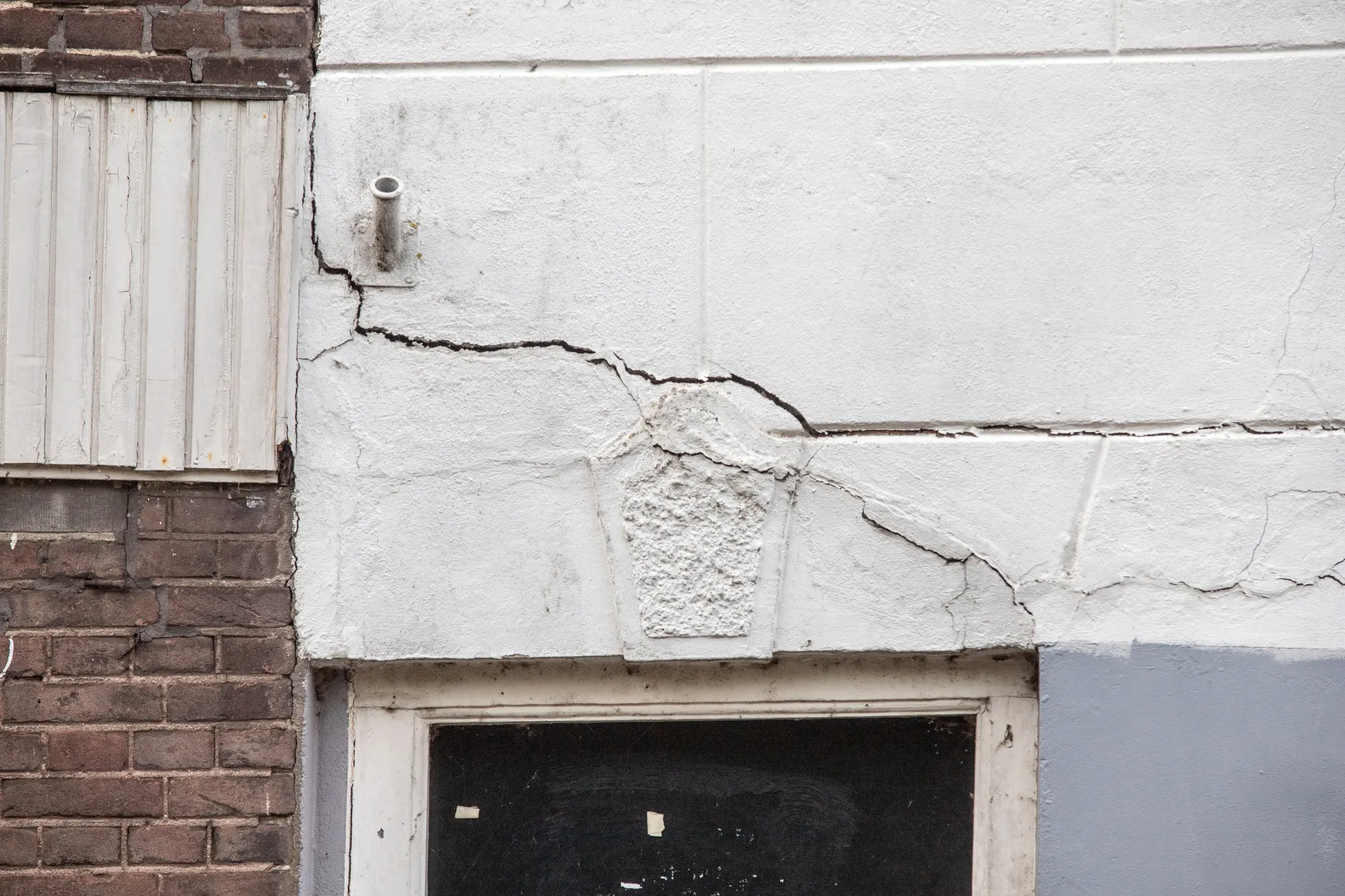 Cracking above the doorway of a house in Amsterdam, Netherlands.