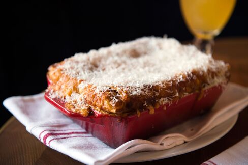 The cheesy, meaty duck lasagna for two (can easily serve four) with a crusty top.