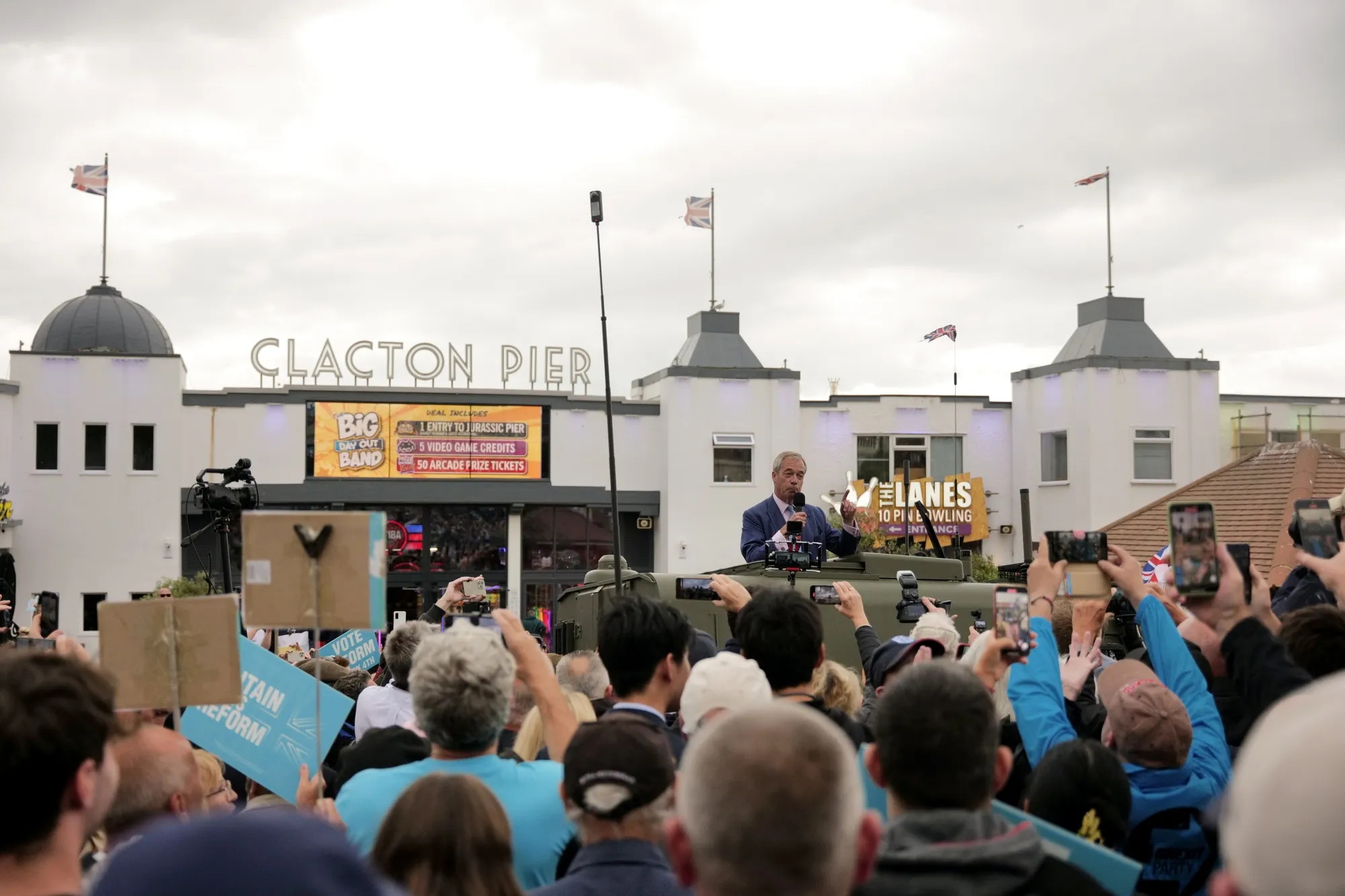 Reform UK leader Nigel Farage addresses voters in Clacton-on-Sea, UK, in July 2024. 