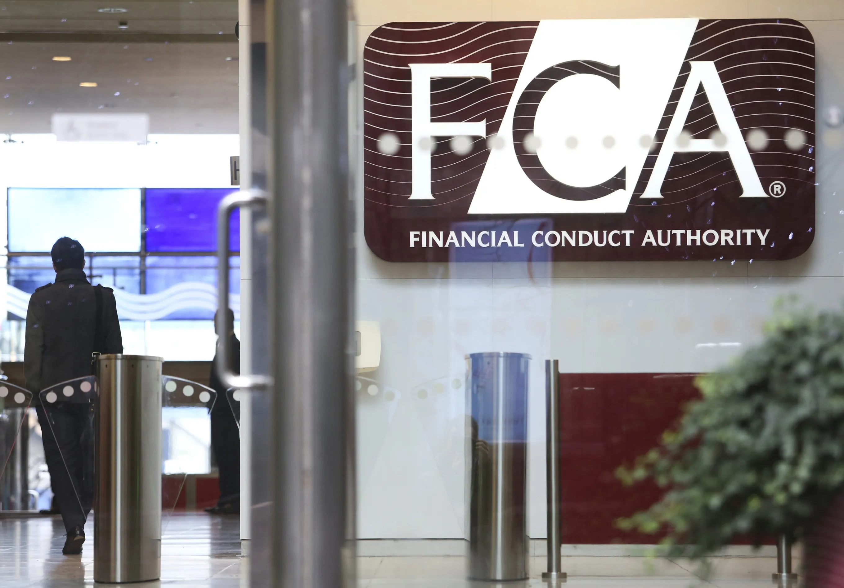 A logo sits on display in the headquarters of the Financial Conduct Authority&nbsp;in London.