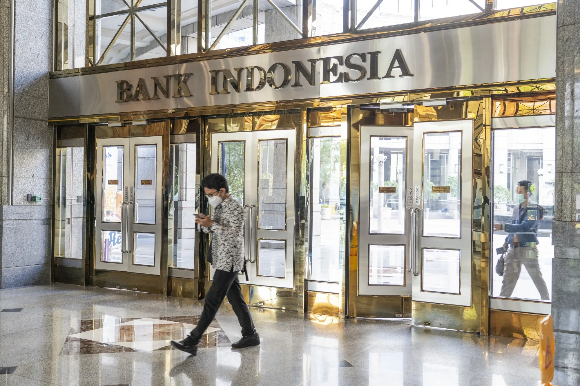 The lobby of the Bank Indonesia headquarters in Jakarta, Indonesia.