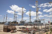 Idled drilling rigs stand in Midland, Texas, on April 23. 