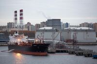 An oil tanker at the Big Port of Saint-Petersburg in Saint Petersburg, Russia.