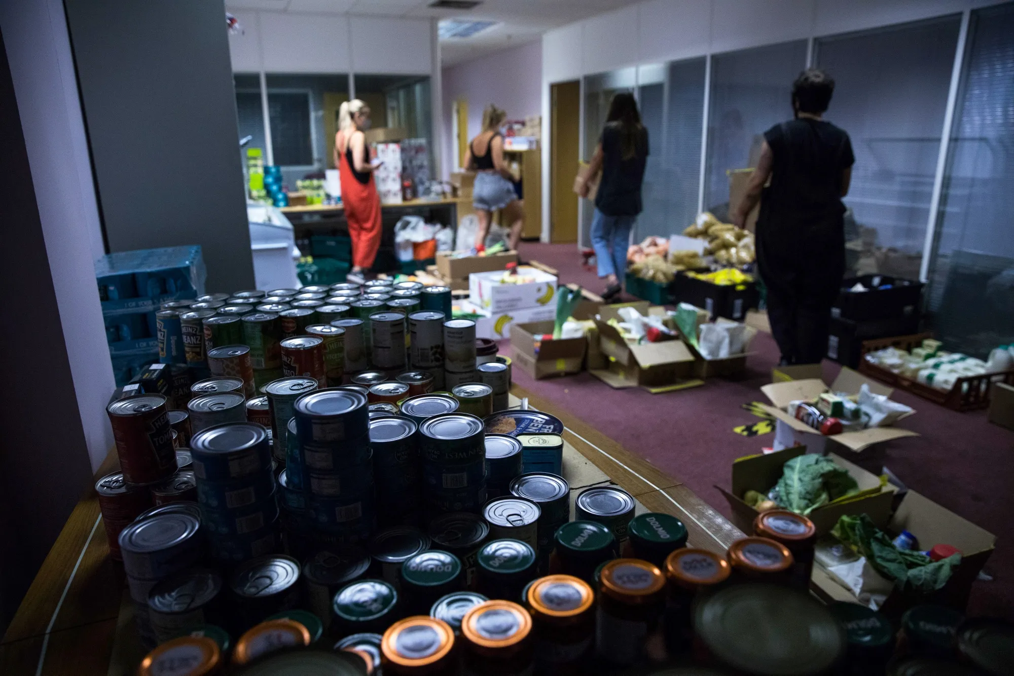 Tins of food&nbsp;at a food bank&nbsp;in London, U.K.
