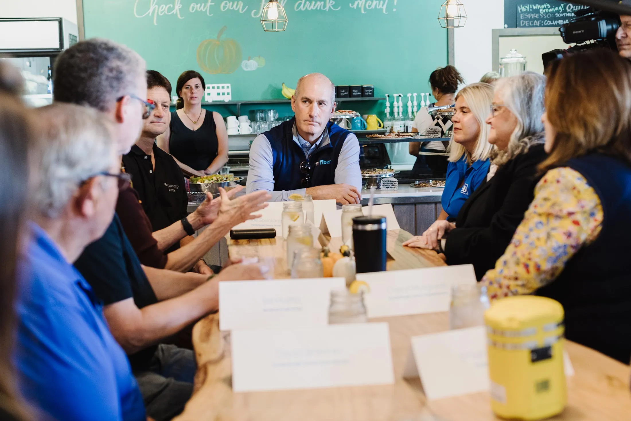 John Stankey, AT&amp;T CEO, speaks at a round table in Evansville, Ind.