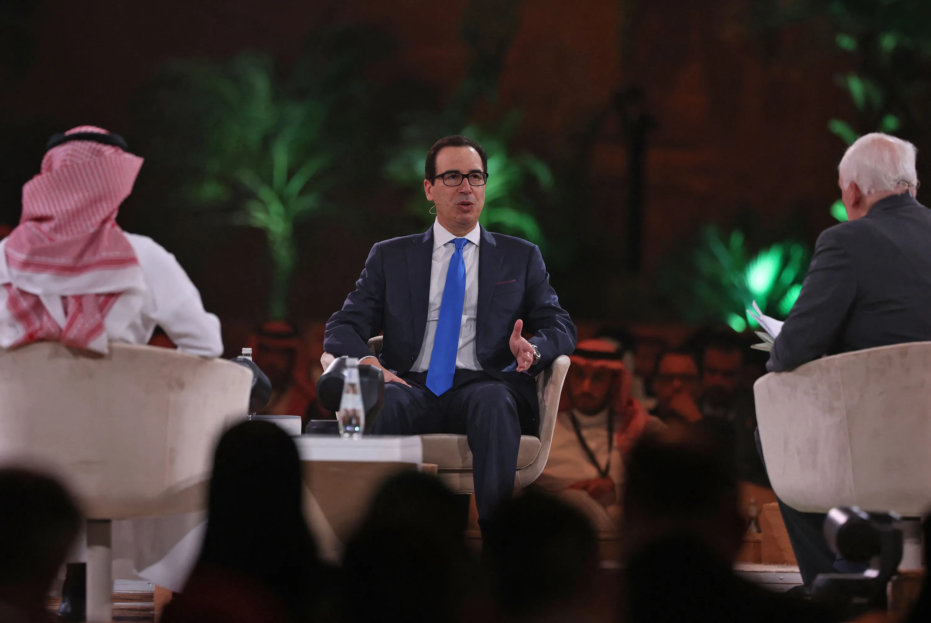 Steven Mnuchin speaks during a panel at the Future Investment Initiative conference in Riyadh, Saudi Arabia, on Oct. 26.