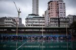 Residents queue at a Covid-19 testing facility in Hong Kong, China, on Feb. 17.