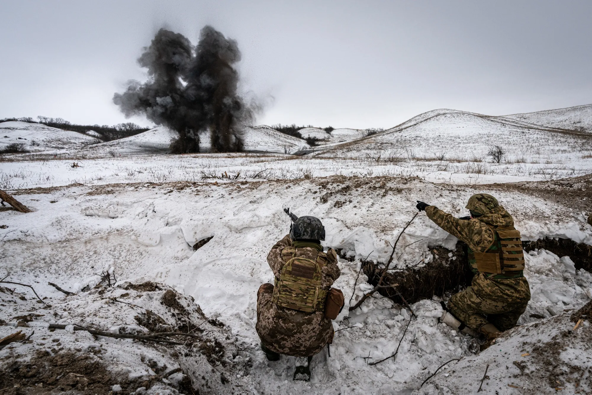 Ukrainian soldiers take part in a medical training in Donetsk Oblast, Ukraine.