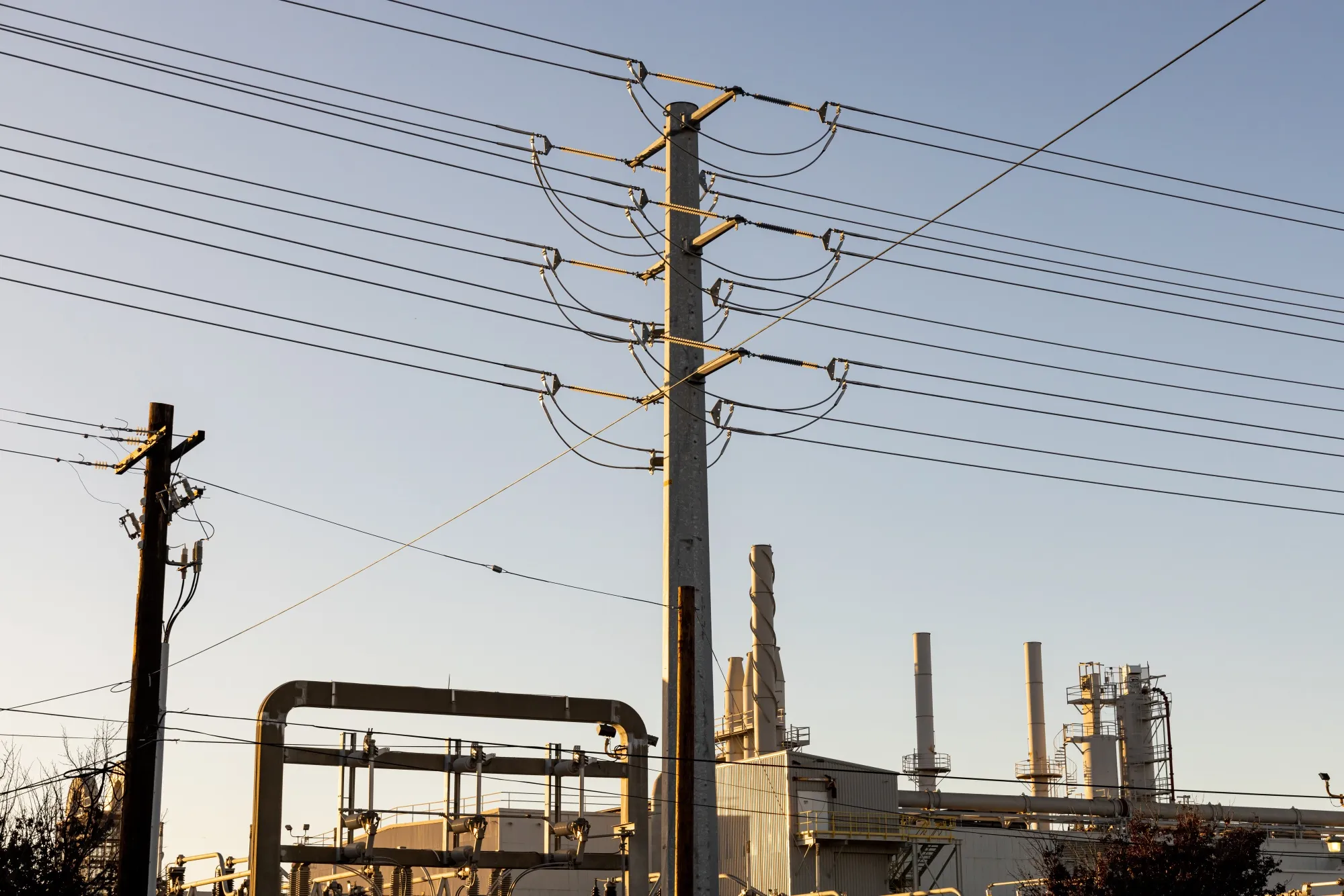 Transmission lines outside a Silicon Valley Power substation in Santa Clara, California.