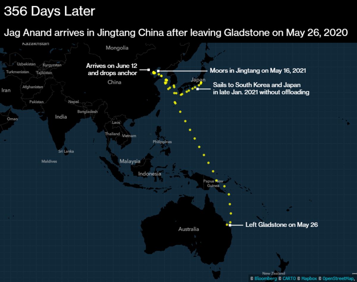 Lab gået i stykker Selv tak Stranded Australian Coal Cargo Arrives in China After 356 Days - Bloomberg