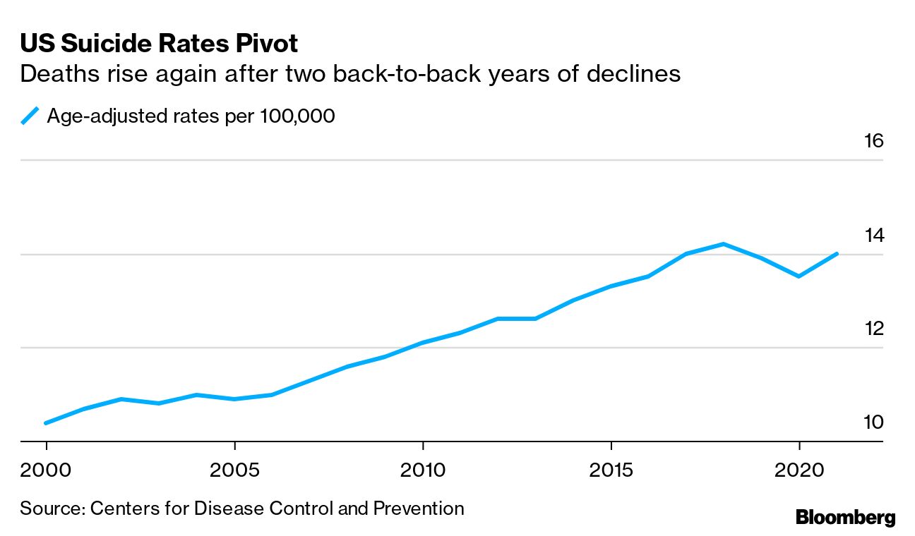 Suicide Rates Resume US Rise After Two Years of Decline, CDC Report Says -  Bloomberg