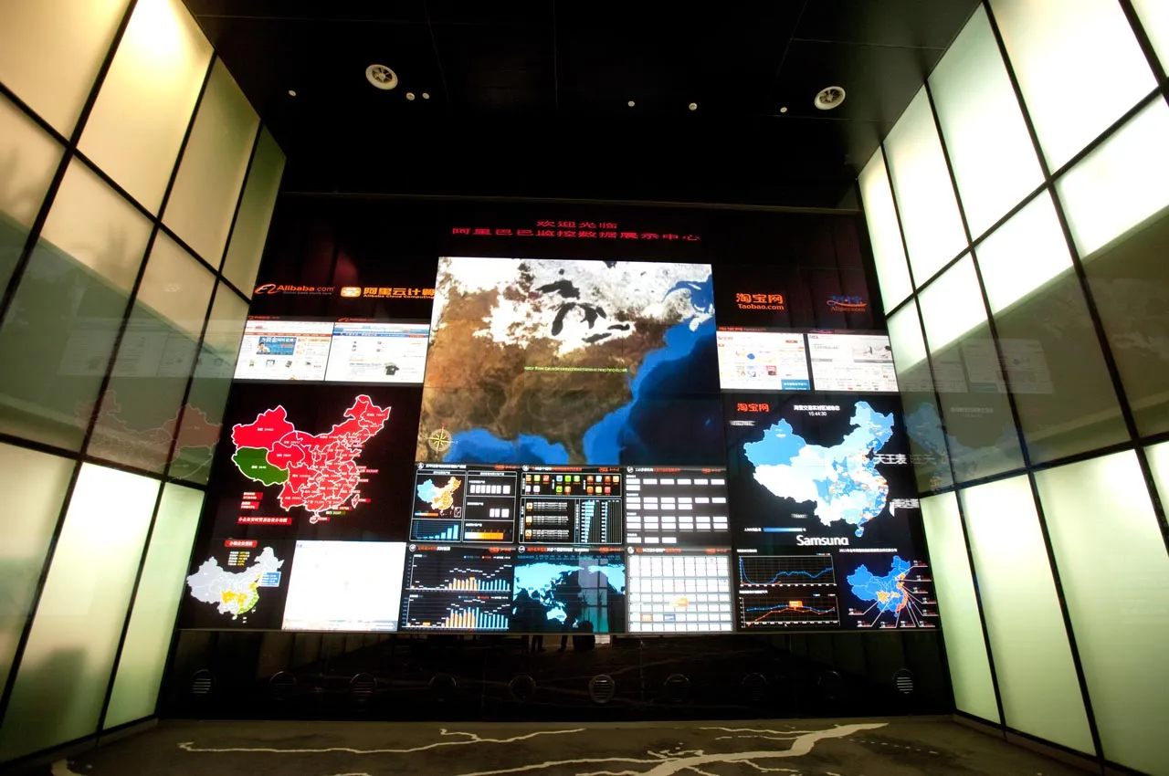 The monitoring room is seen at Alibaba.com Ltd.'s headquarters in Hangzhou, Zhejiang Province, China, on Feb. 24, 2012. Photographer: Nelson Ching/Bloomberg