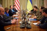 Ukrainian President Volodymyr Zelensky, right, meets U.S. House Speaker Nancy Pelosi during a visit by a U.S. congressional delegation in Kyiv, Ukraine on April 30.
