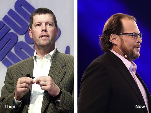 L-R: Scott McNealy, 2000; Marc Benioff, 2014