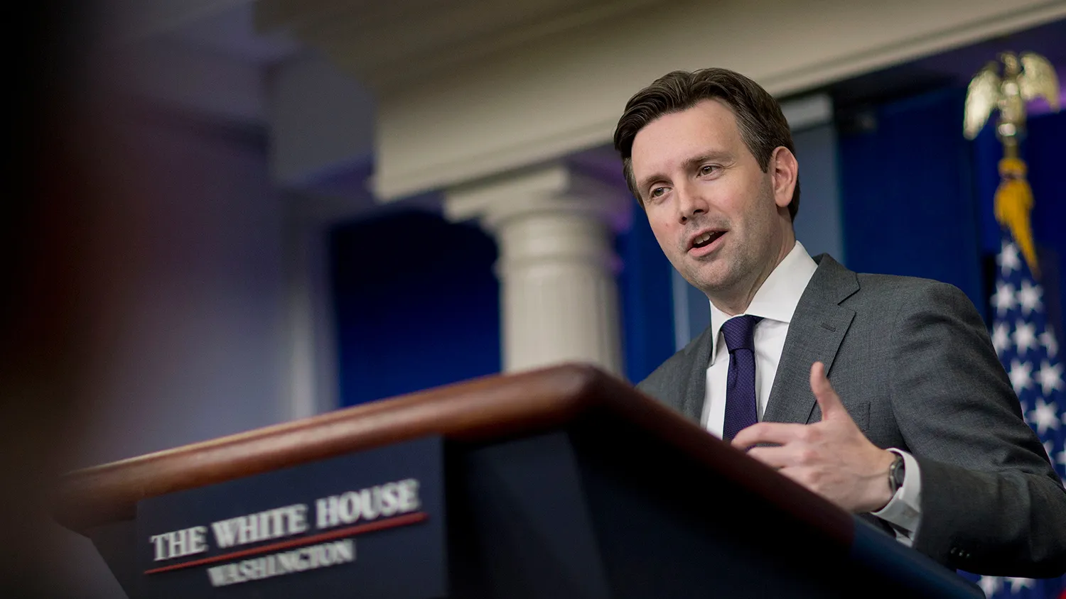 Josh Earnest, White House press secretary, speaks during a press briefing at the White House in Washington, D.C., U.S., on Thursday, Dec. 18, 2014.
