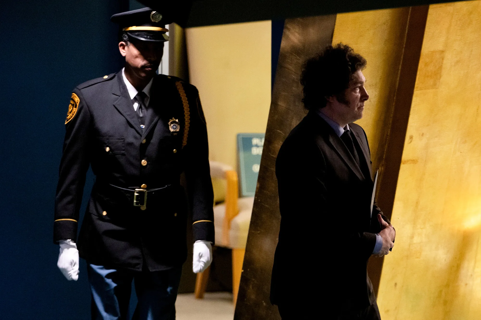 Javier Milei arrives to speak during the United Nations General Assembly in New York on Sept. 24.