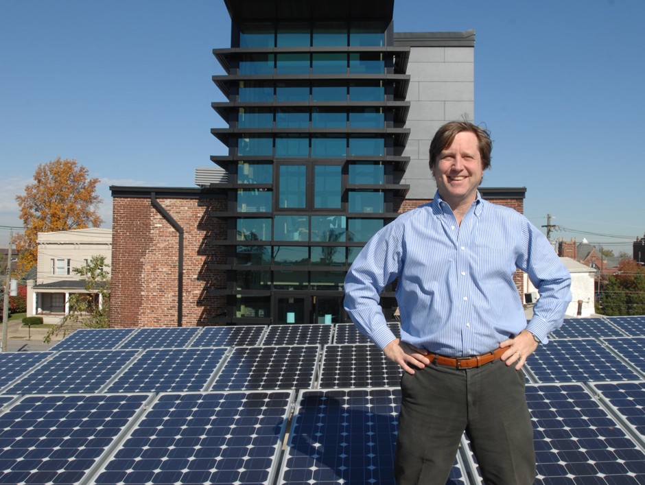 Gill Holland stands on top of his Green Building in NuLu 