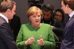 Germany\'s Chancellor Angela Merkel (C) speaks with Luxembourg\'s Prime Minister Xavier Bettel (L) and Austria\'s Chancellor Sebastian Kurz as they attend an informal meeting of the 27 EU heads of state or government at the European Council headquarters in Brussels on February 23, 2018. The European countries hold a summit on the future leadership of the European Commission, the composition of the European Parliament after the Brexit, and the post-Brexit budget. / AFP PHOTO / Ludovic MARIN (Photo credit should read LUDOVIC MARIN/AFP/Getty Images)