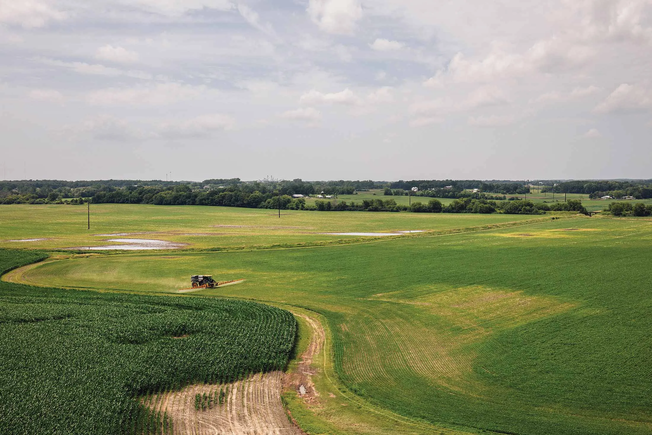 Spraying a mix of Roundup and another product&nbsp;on soy fields in Wisconsin.
