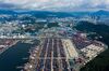 Shipping containers sit in the Busan Port Terminal (BPT) at the Port of Busan in this aerial photograph taken in Busan, South Korea, on Tuesday, July 30, 2019. A trade dispute between South Korea and Japan is threatening to spiral out of control, and both governments want the White House on their side.