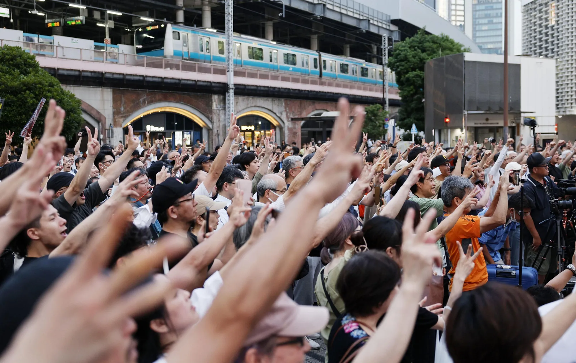 Supporters at a rally for&nbsp;the right-wing Sanseito&nbsp;party in Tokyo on July 3.