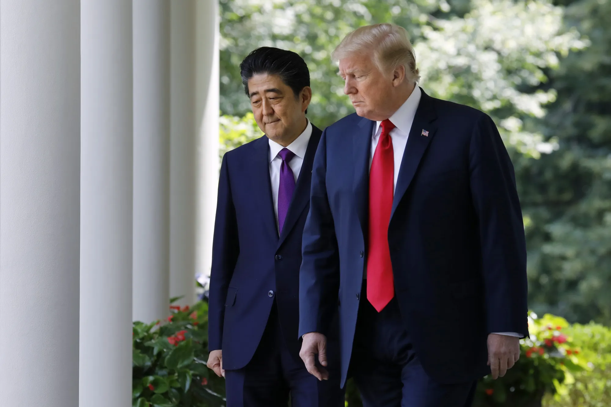 Donald Trump with Shinzo Abe in Washington on June 7, 2018.