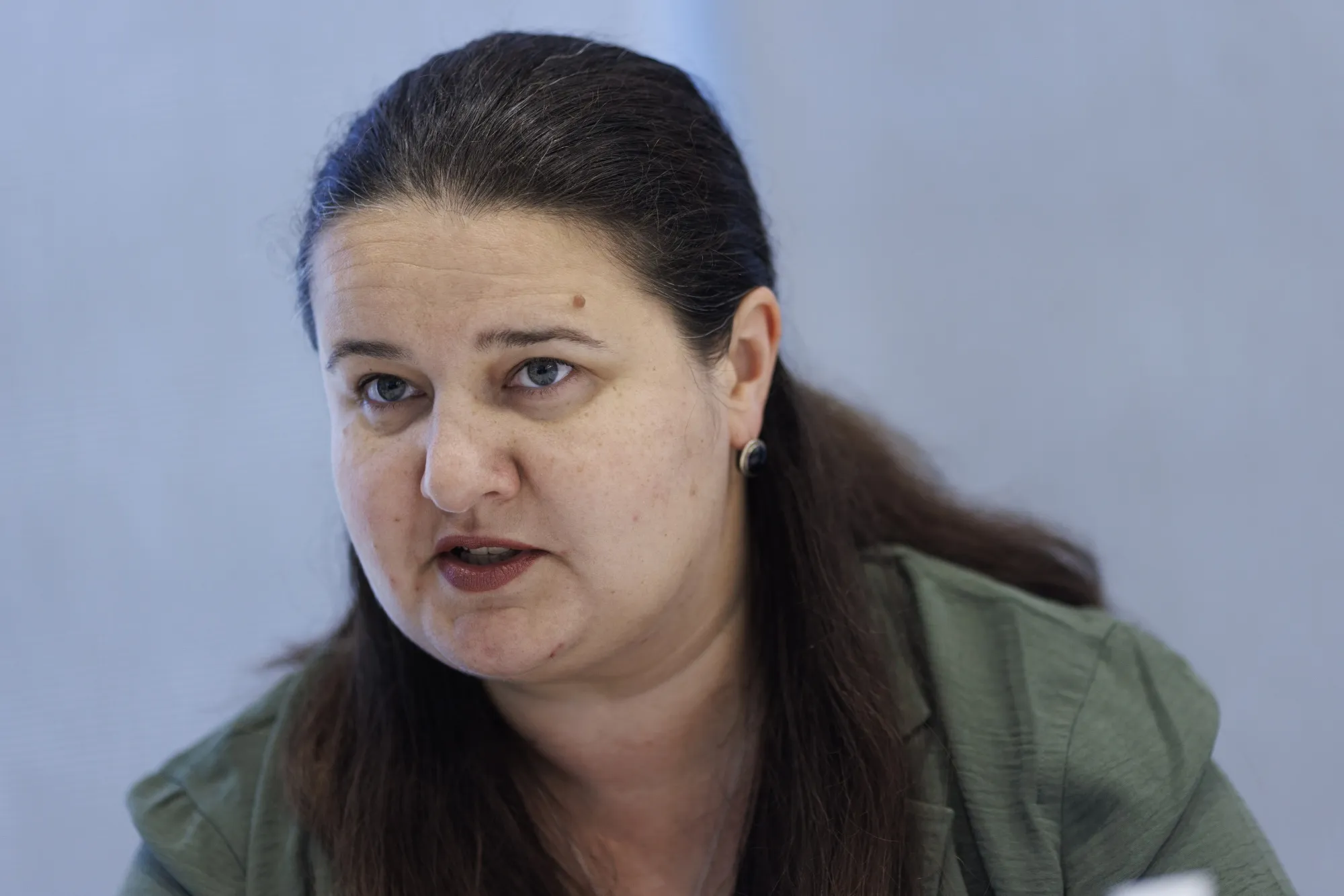 Oksana Markarova speaks during an interview in Washington, D.C., on Aug. 11.