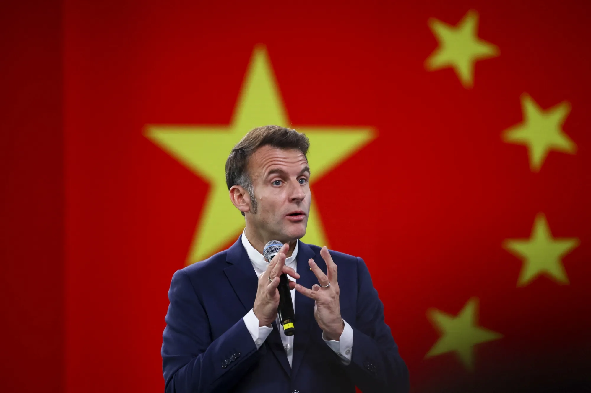 Emmanuel Macron speaks at Sichuan University, on&nbsp;Dec. 5.