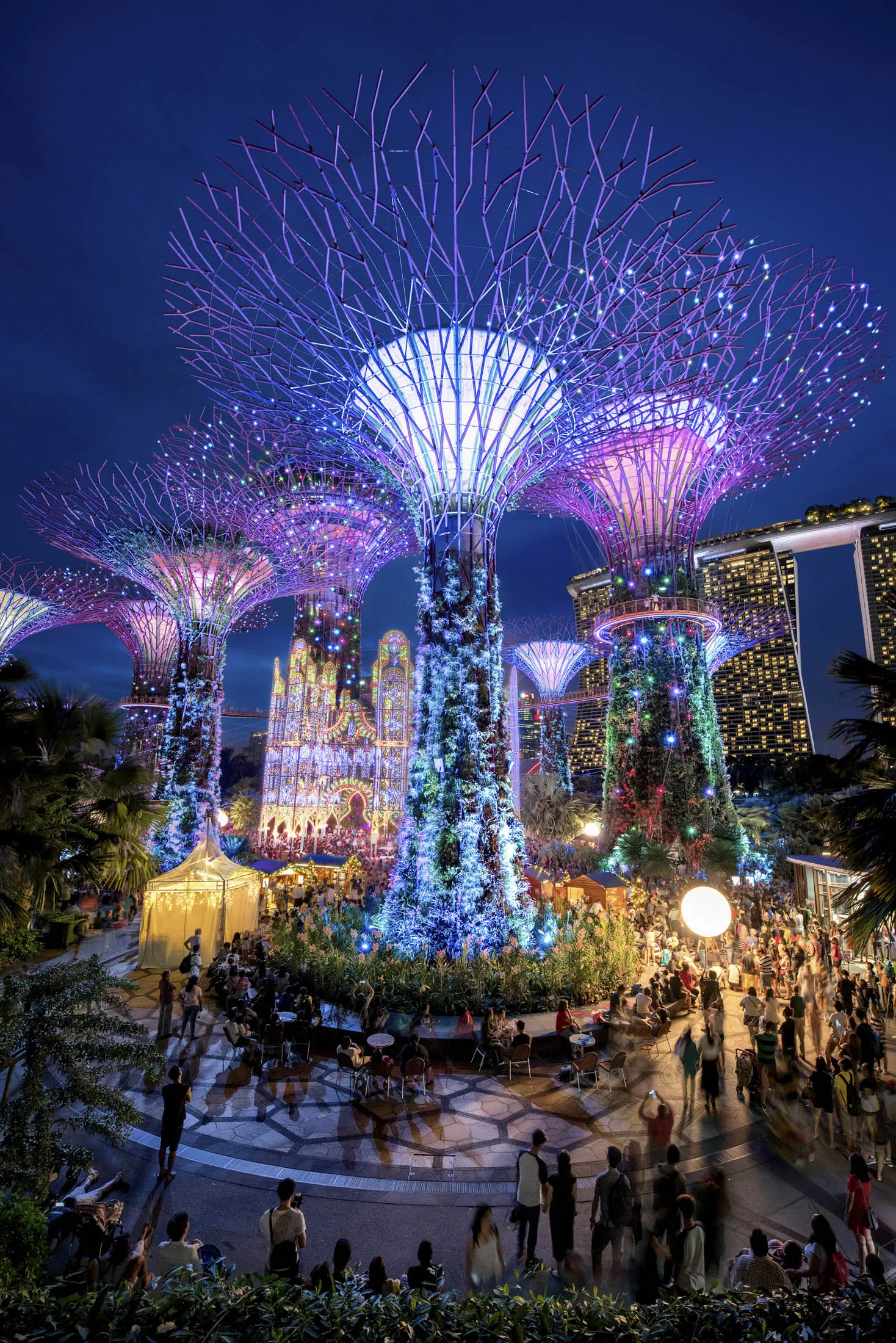 Singapore’s Supertree Grove plays host to a lavish wedding reception in the film.