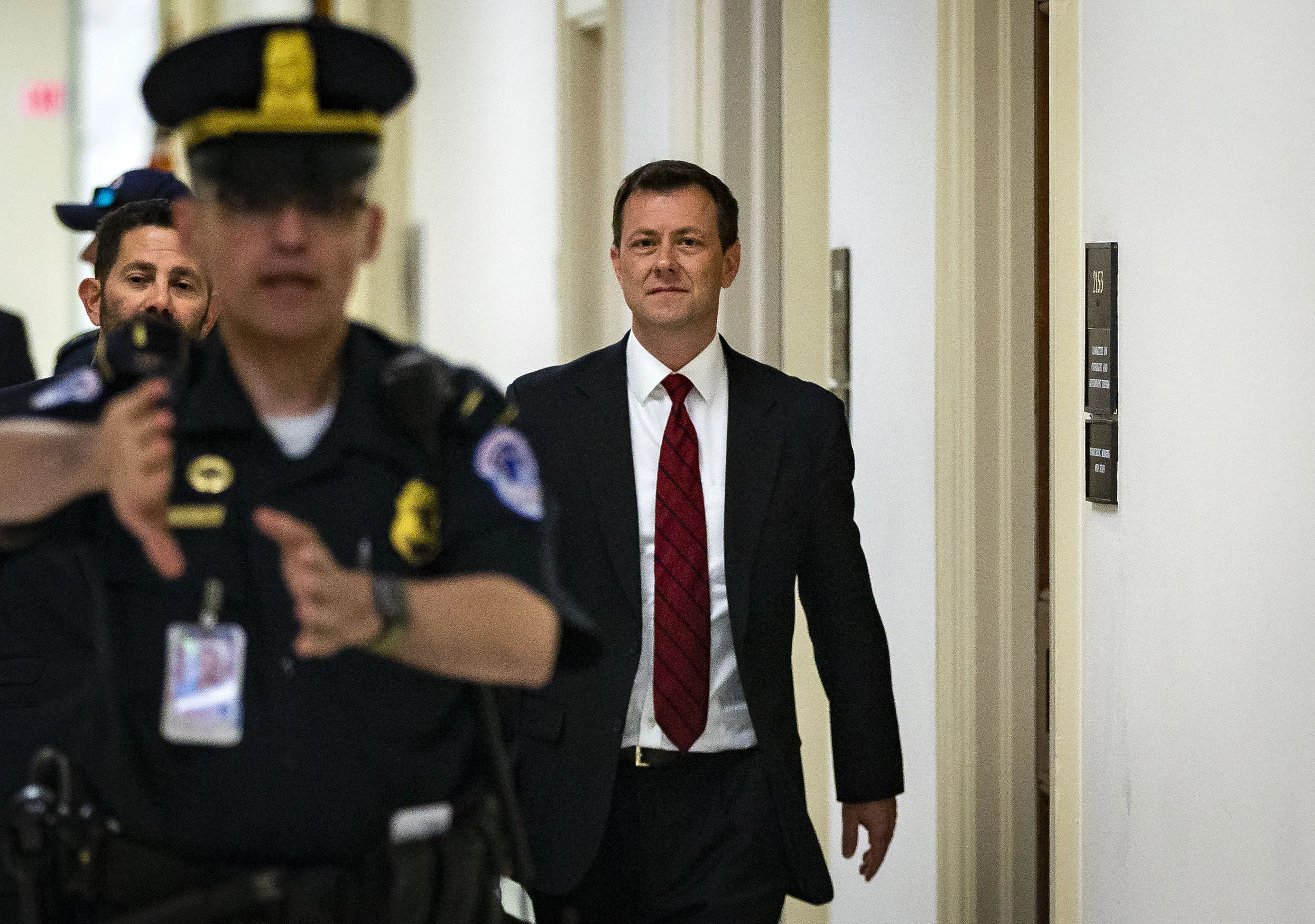 Peter Strzok&nbsp;leaves following a closed-door interview with the joint House Judiciary &amp; Oversight Committee.