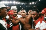 Mike Tyson celebrates after defeating James Tillis in a heavyweight fight on May 3, 1986, at the Civic Center in Glens Falls, N.Y. Tyson won the bout on a unanimous decision in 10 rounds.&nbsp;