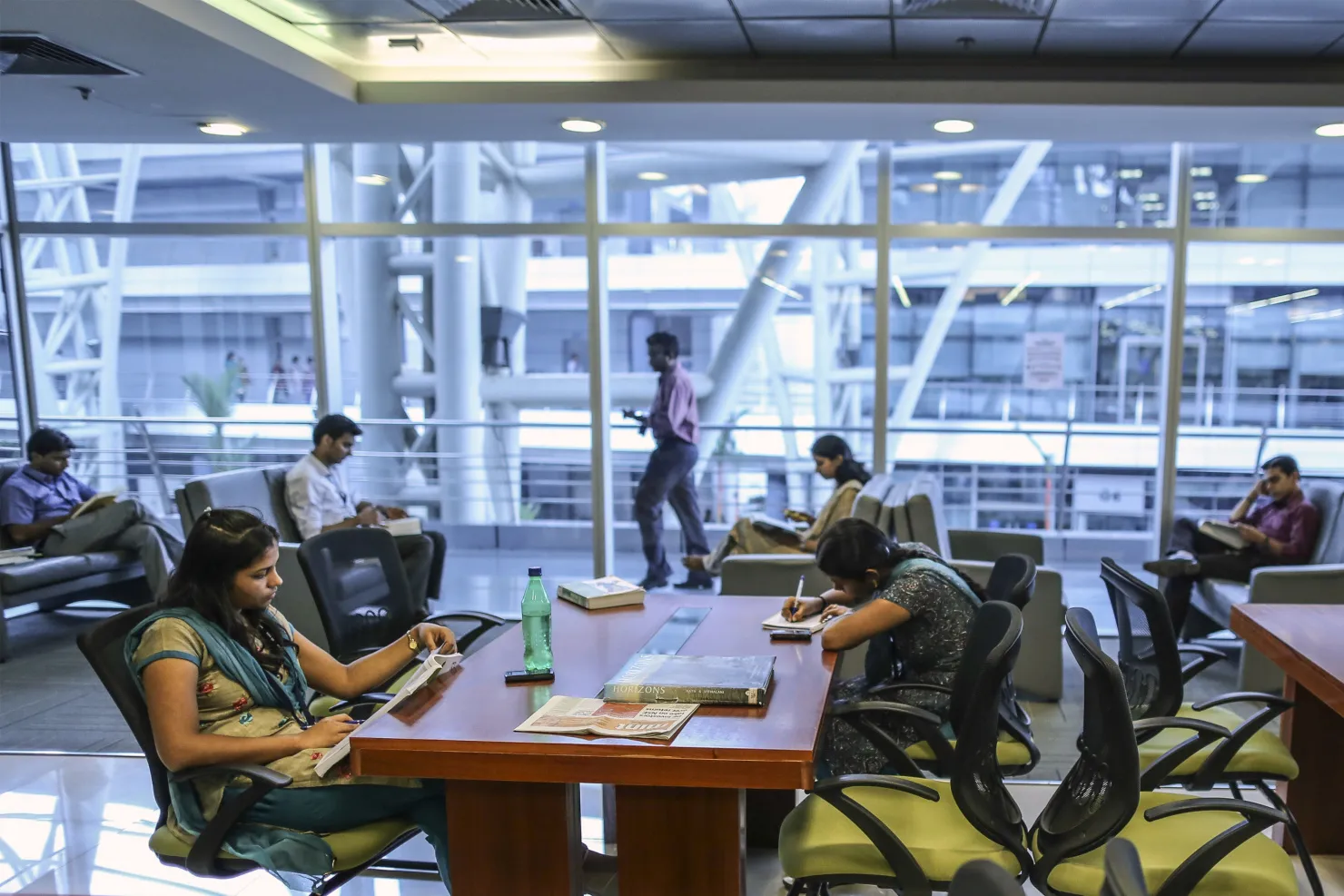 Employees in the library of the Tata Consultancy Services campus in Tamil Nadu.