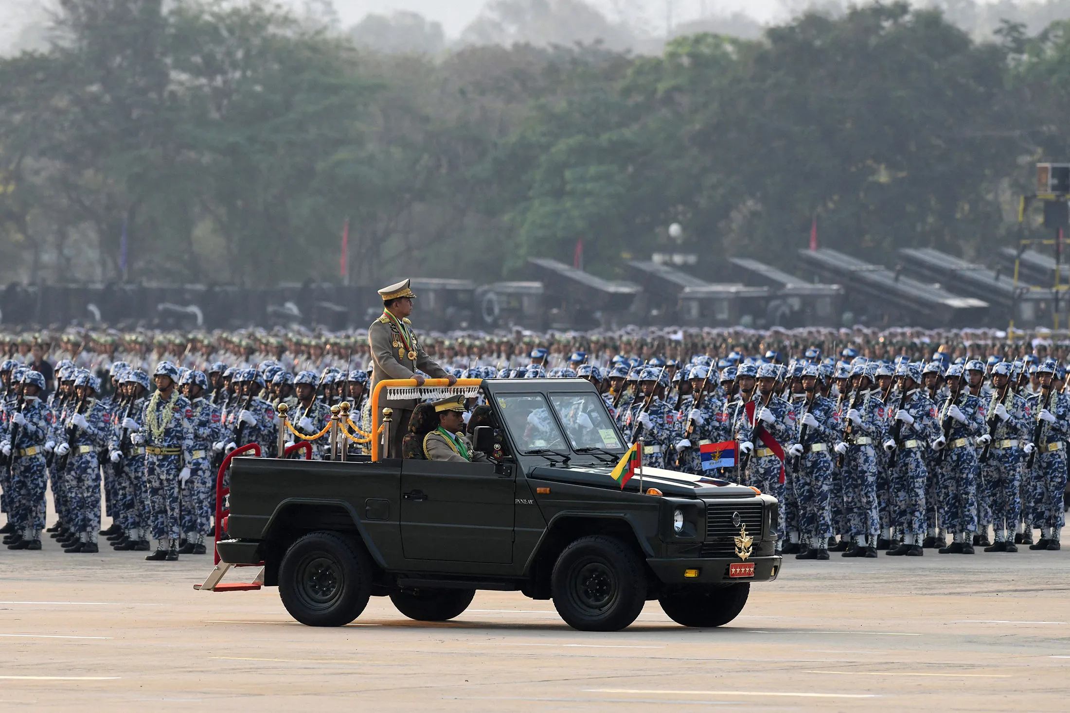 Myanmar's Chief Senior General Min Aung Hlaing attends a ceremony to mark the country's 78th Armed Forces Day in Naypyidaw on March 27.