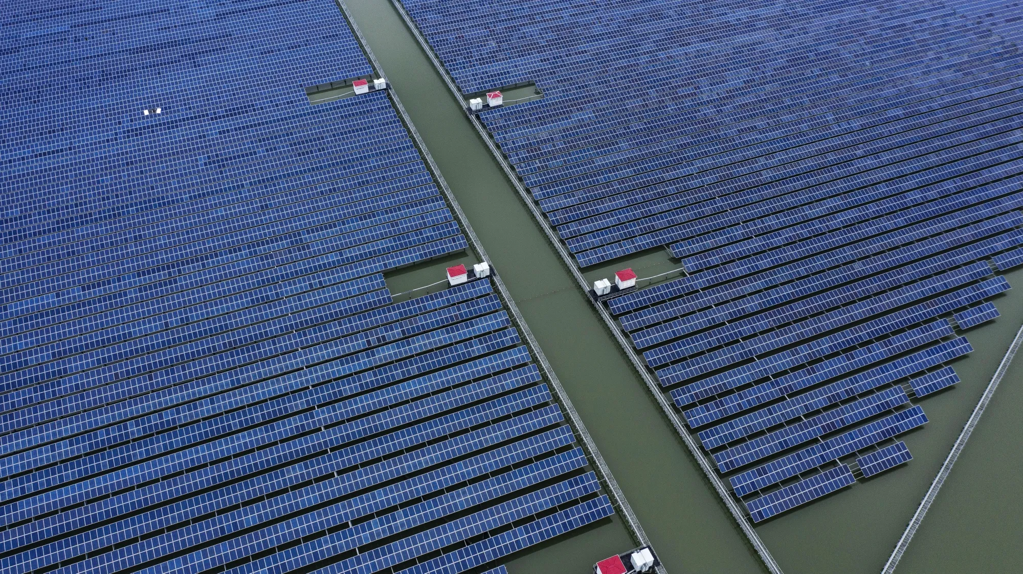 A floating solar farm on the outskirts of Ningbo, China.