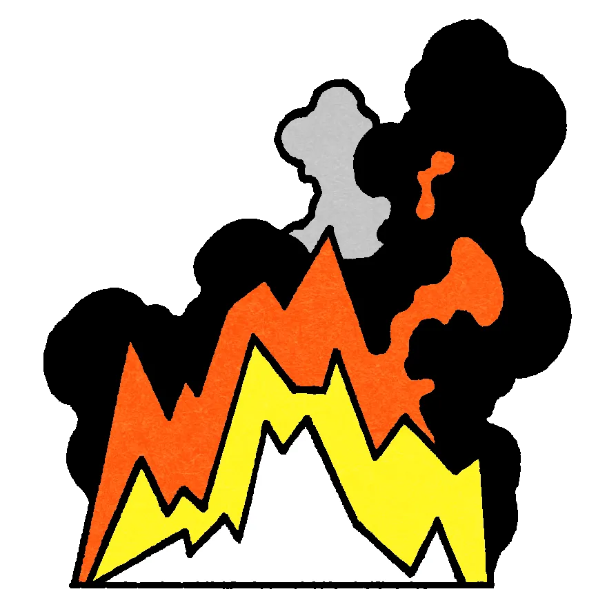 An illustration of a stock chart on fire.